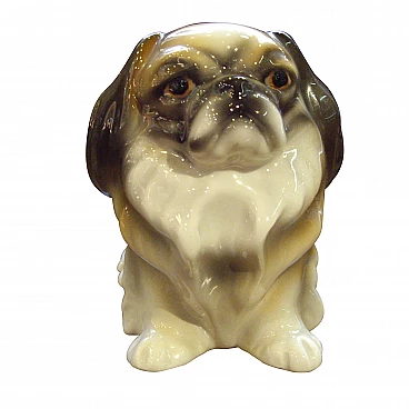 Sculpture of a pekingese in polychrome porcelain by Goldscheider, 30s