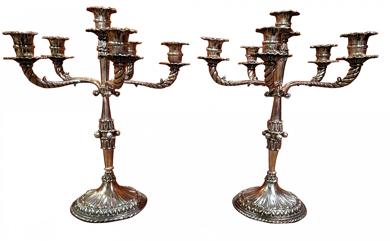 Pair of six-flame candlesticks in silver, 20s 1268747