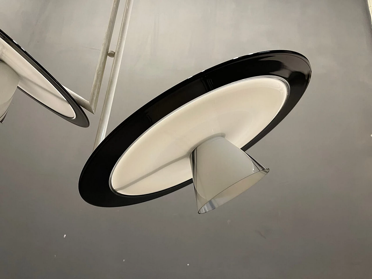 Lampada da soffitto in vetro di Murano bianco e nero, anni '70 1268812