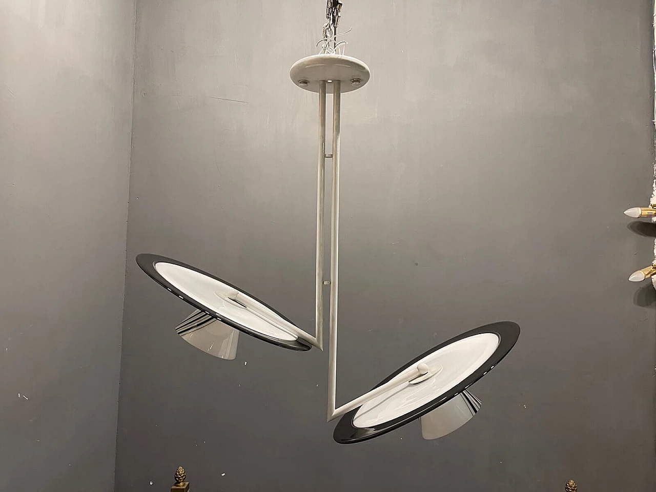 Lampada da soffitto in vetro di Murano bianco e nero, anni '70 1268816