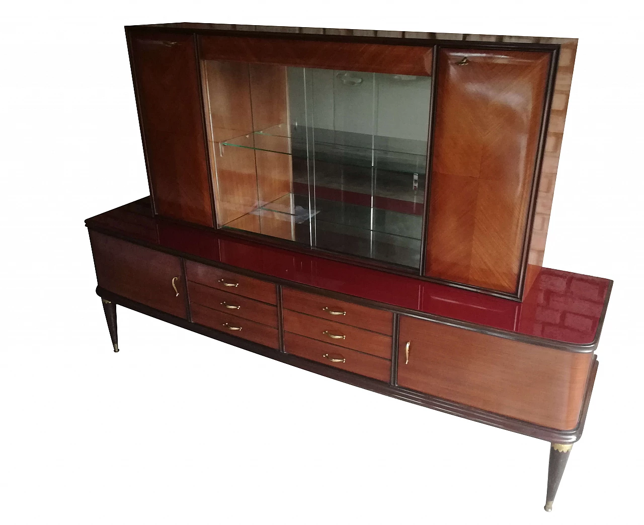 Sideboard in rosewood and brass with display case by Galleria del Mobile d'Arte Cantù, 50s 1268885