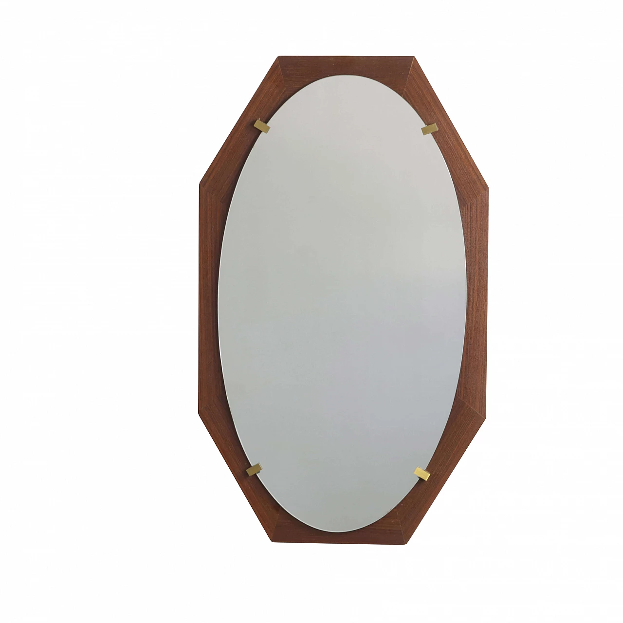 Specchio in teak e dettagli in ottone, anni '60 1268968