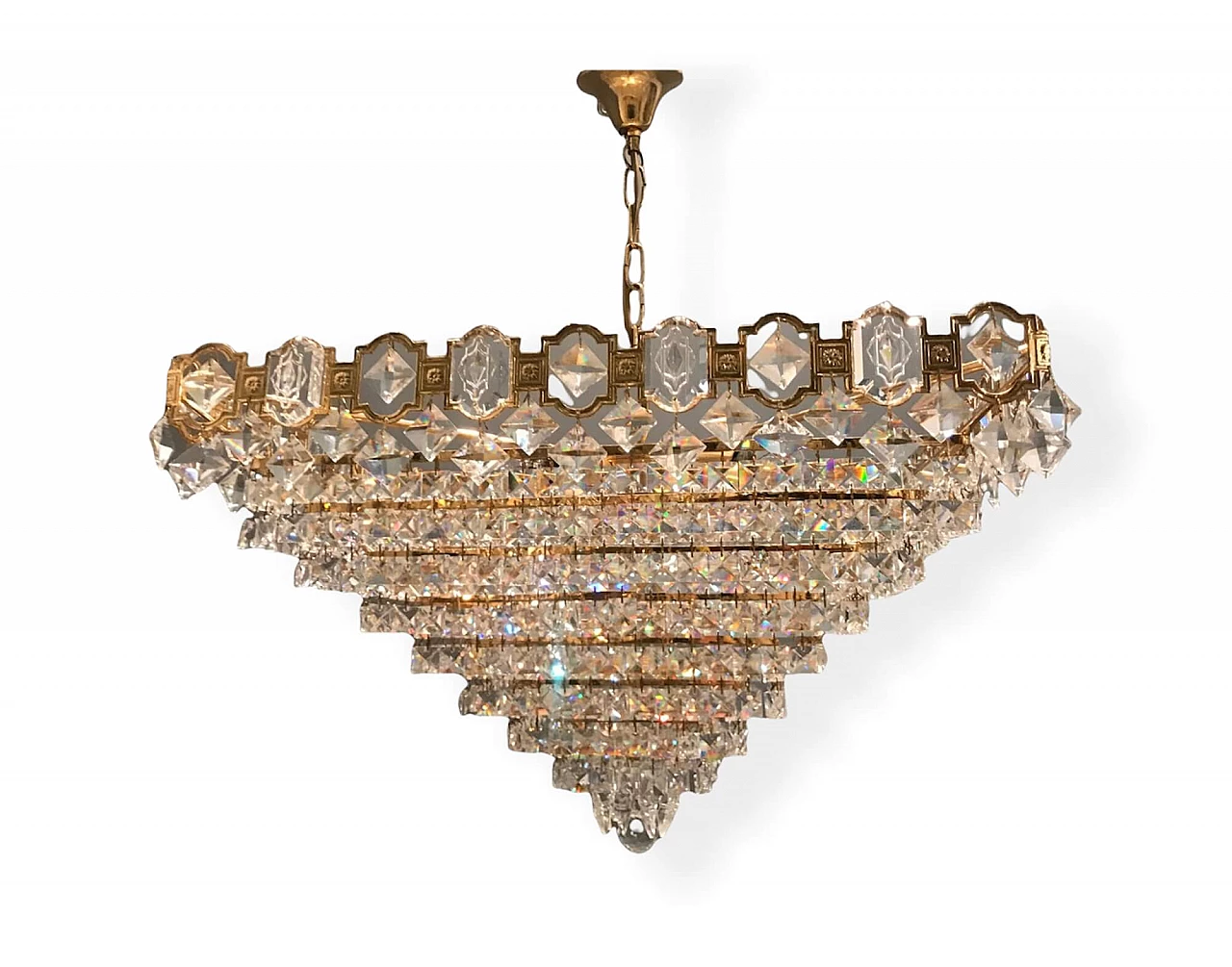 Crystal chandelier with brass structure, 70s 1269020
