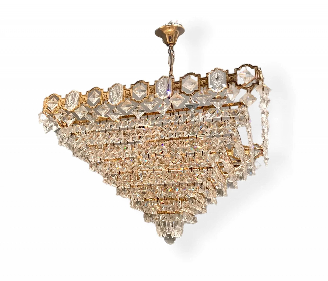 Crystal chandelier with brass structure, 70s 1269021