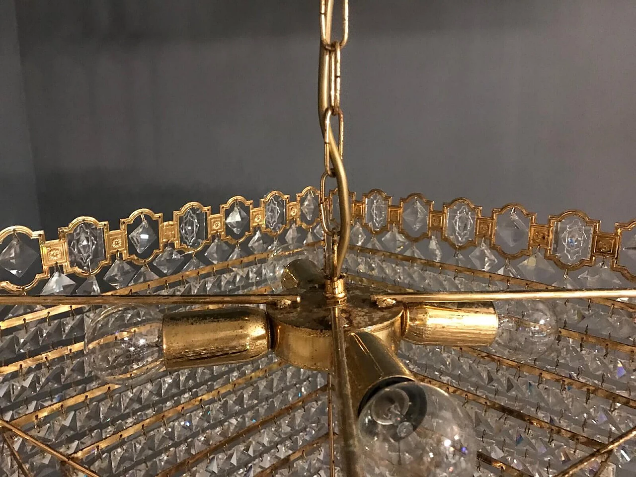 Crystal chandelier with brass structure, 70s 1269024