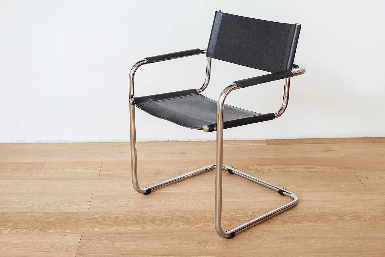 Chromed metal and black leather cantilever chair by Mart Stam, 70s 1269065