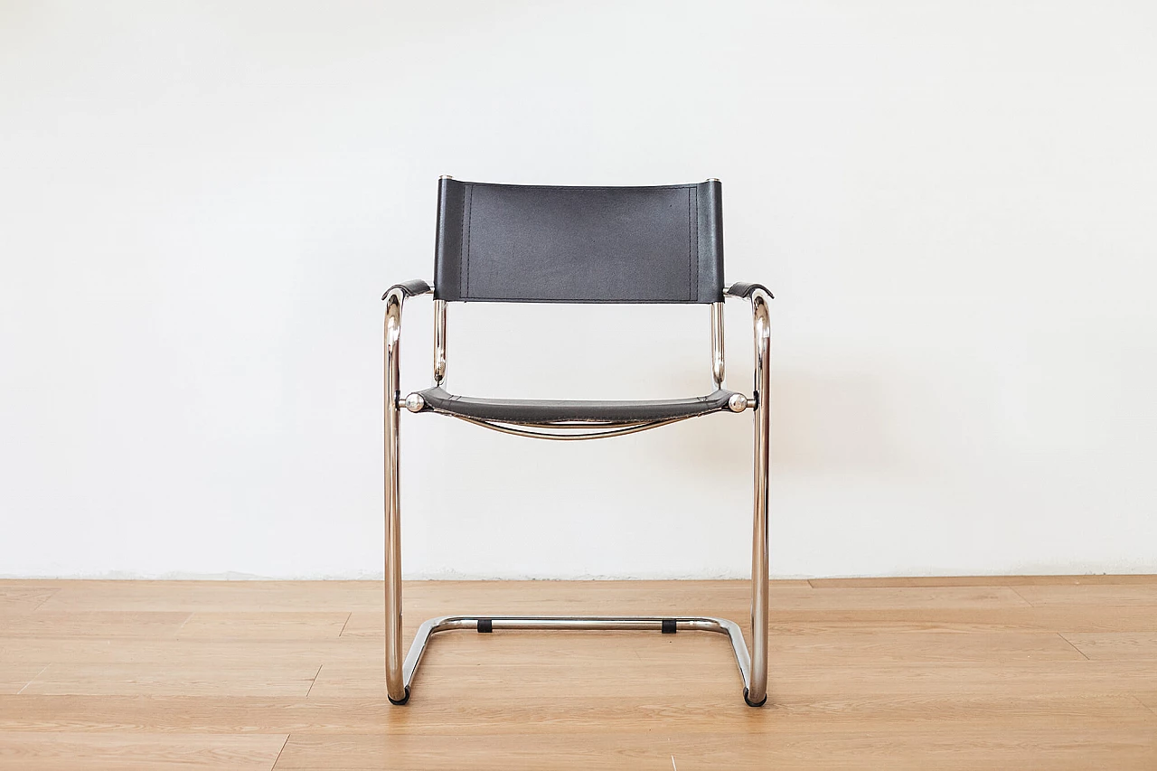 Chromed metal and black leather cantilever chair by Mart Stam, 70s 1269066