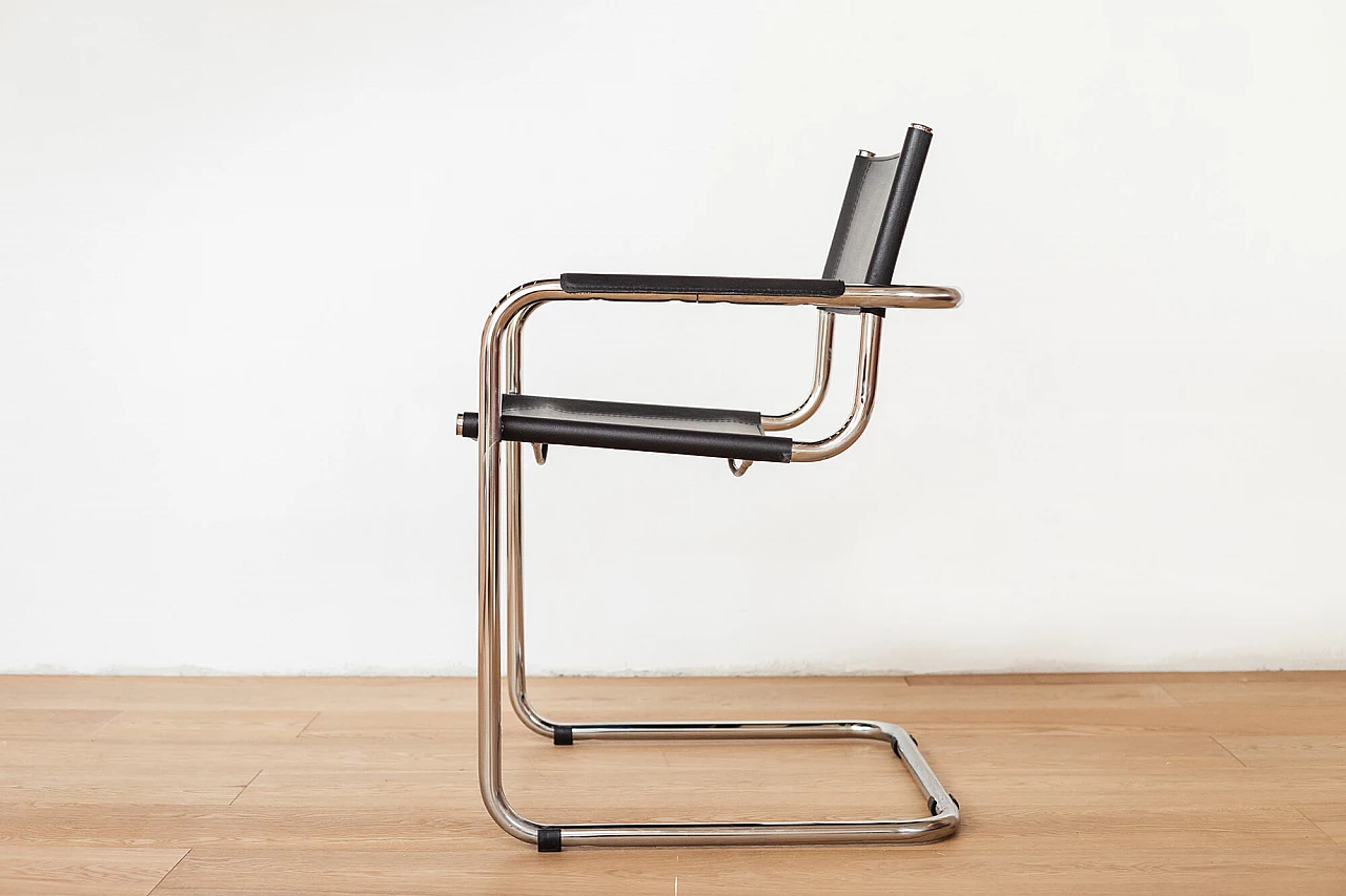 Chromed metal and black leather cantilever chair by Mart Stam, 70s 1269067
