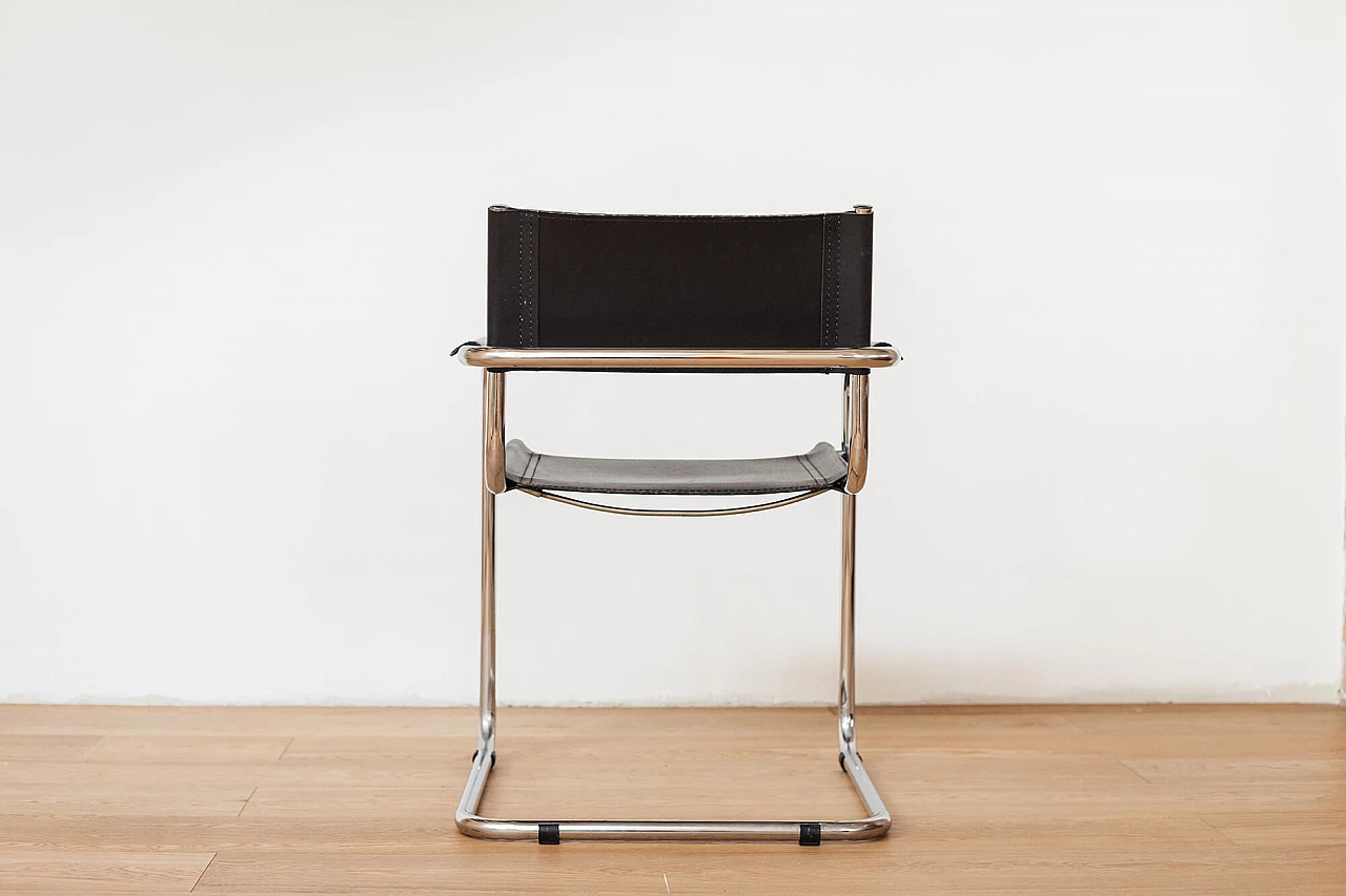 Chromed metal and black leather cantilever chair by Mart Stam, 70s 1269068