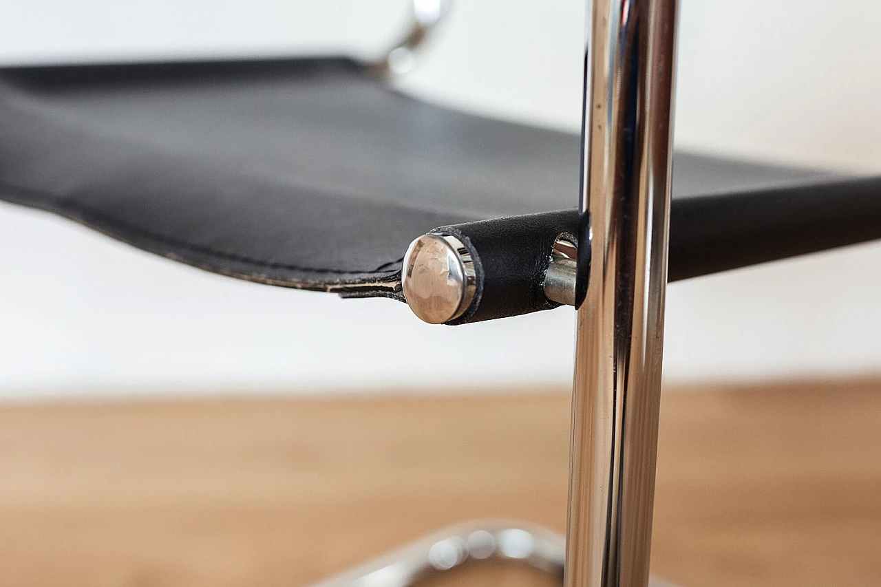 Chromed metal and black leather cantilever chair by Mart Stam, 70s 1269070