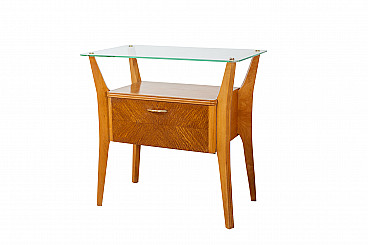 Maple bedside table with crystal top by Gio Ponti for Permanente Mobili Cantù, 50s