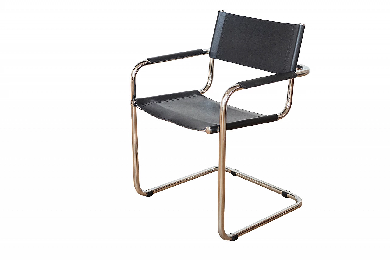Chromed metal and black leather cantilever chair by Mart Stam, 70s 1269098