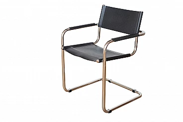 Chromed metal and black leather cantilever chair by Mart Stam, 70s