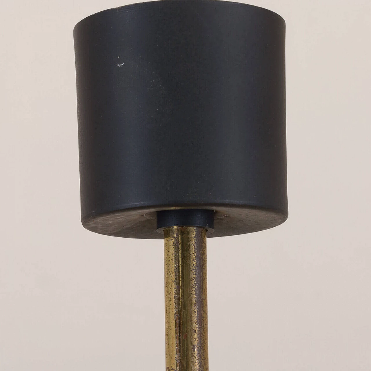 Chandelier in brass, teak and opaline glass attributable to Stilux Milano, 50s 1269396
