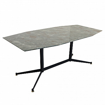 Table with metal base and green marble top, 40s
