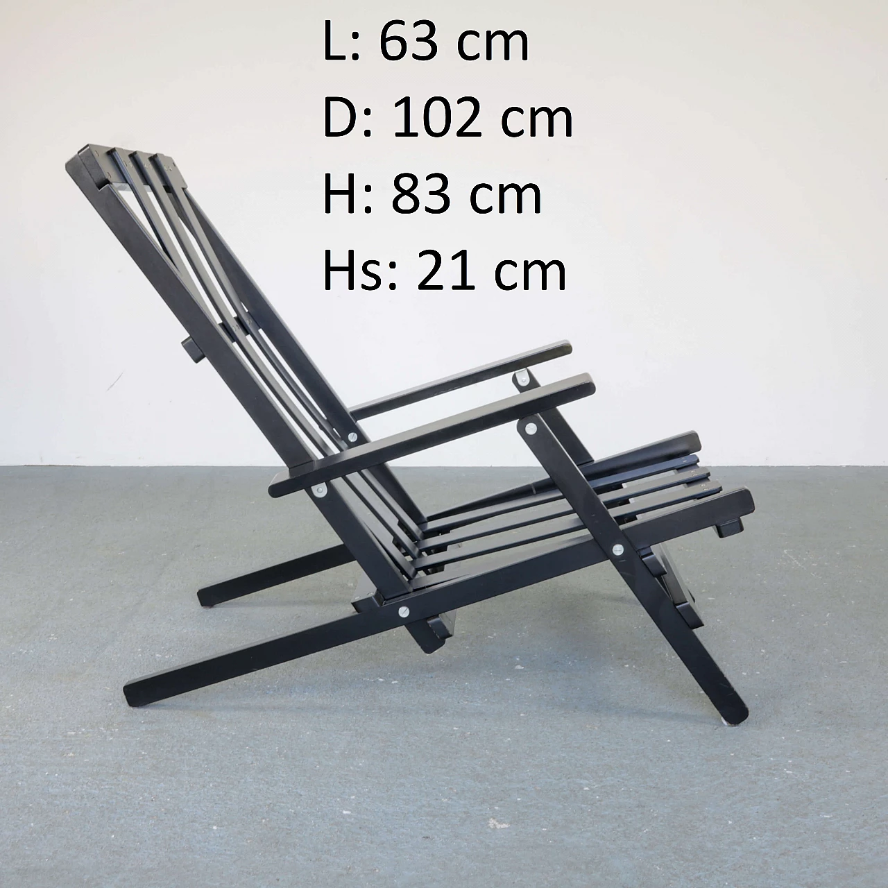 Deck chair by Dino Gavina in black lacquered wood, 70s 1270249