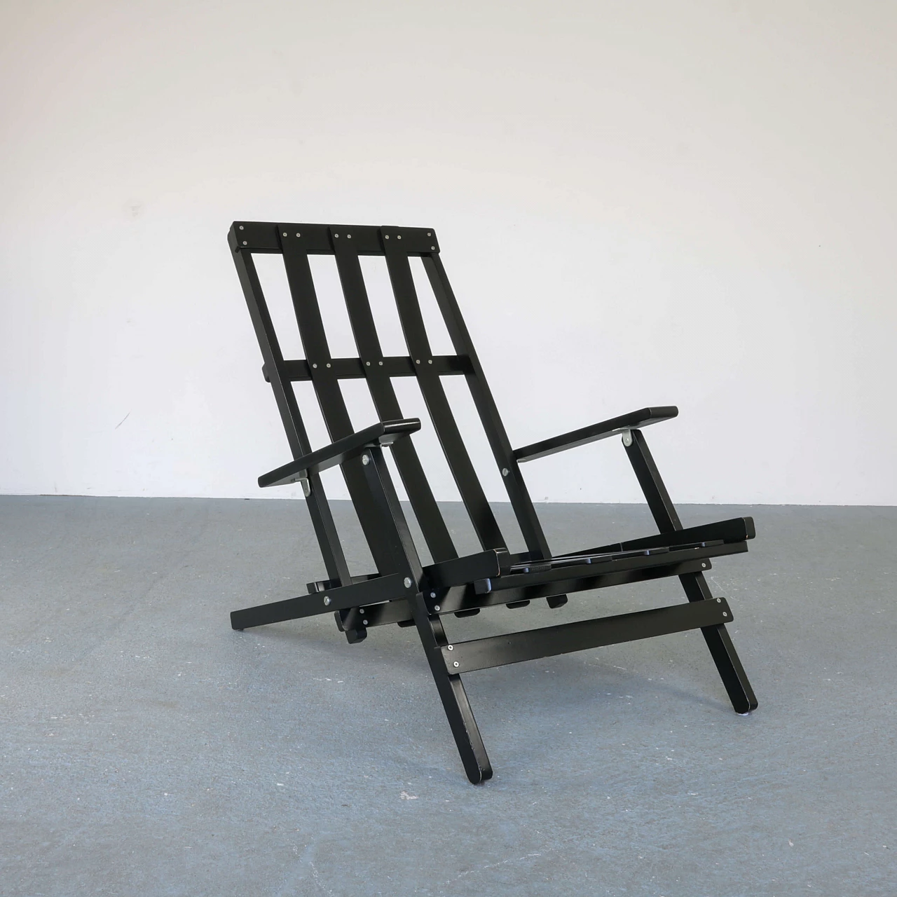 Deck chair by Dino Gavina in black lacquered wood, 70s 1270250