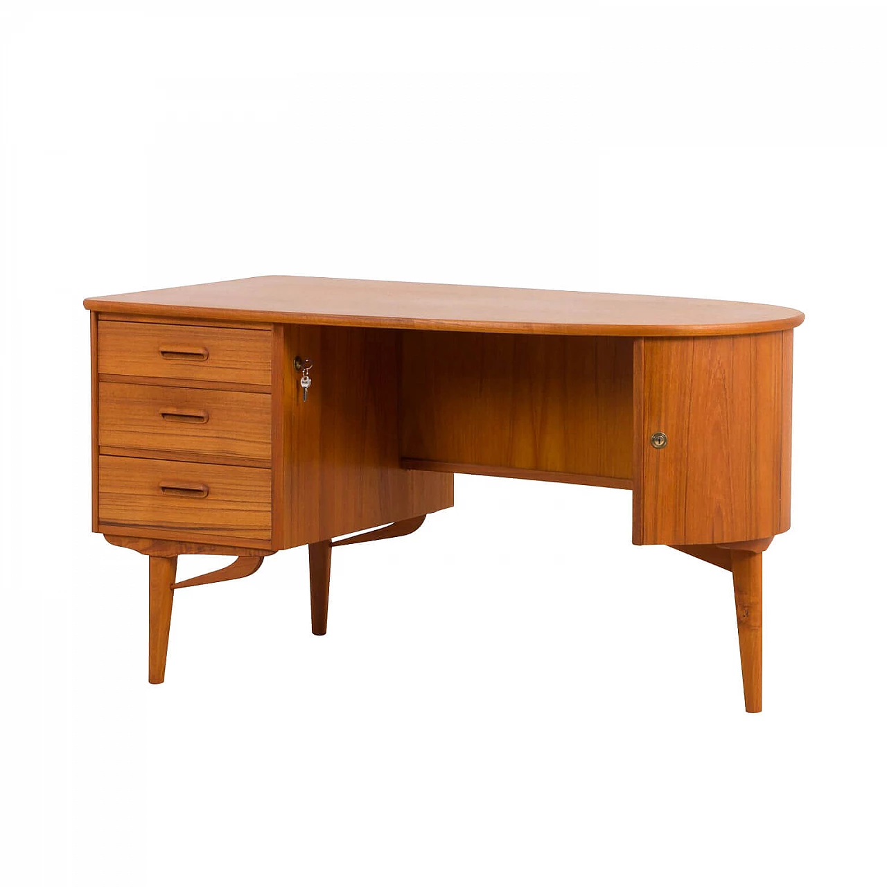 Free standing executive desk with round side in teak, 70s 1270272