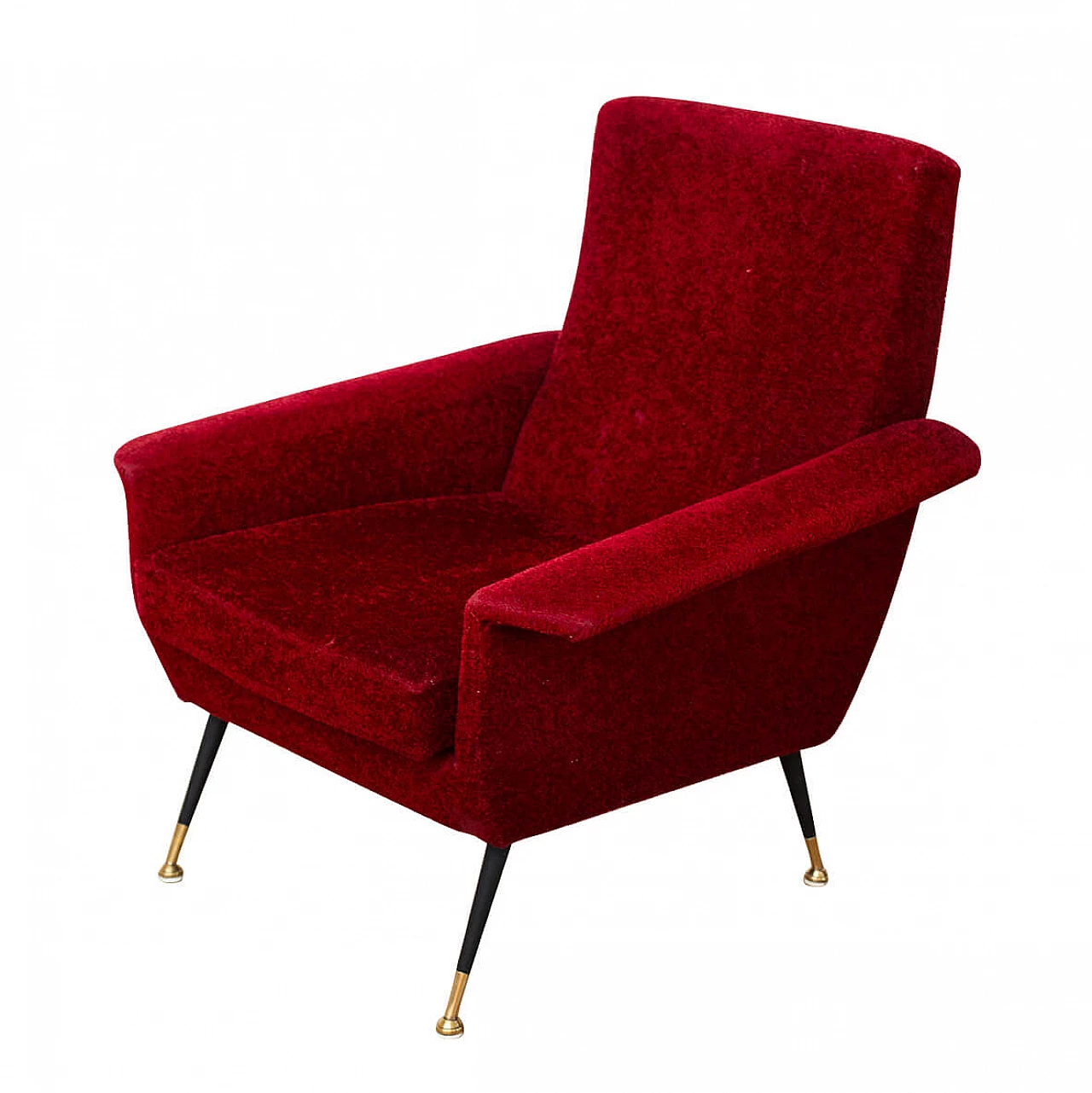 Armchair in cherry red bouclé fabric, 1950s 1270302