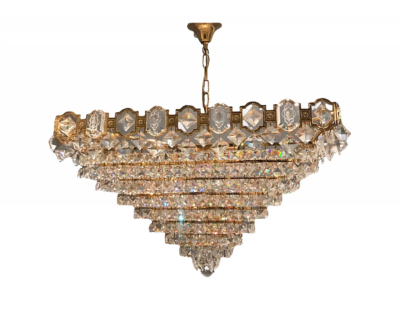 Crystal chandelier with brass structure, 70s 1270332