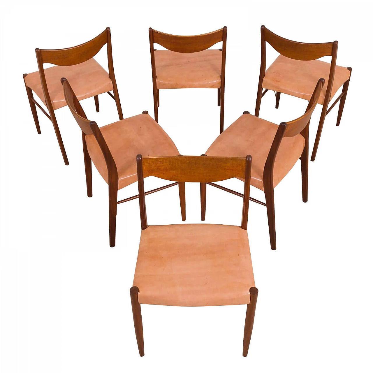 6 GS60 chairs in teak and leather by Arne Wahl Iversen for Glyngøre Stolefabrik, 60s 1270334