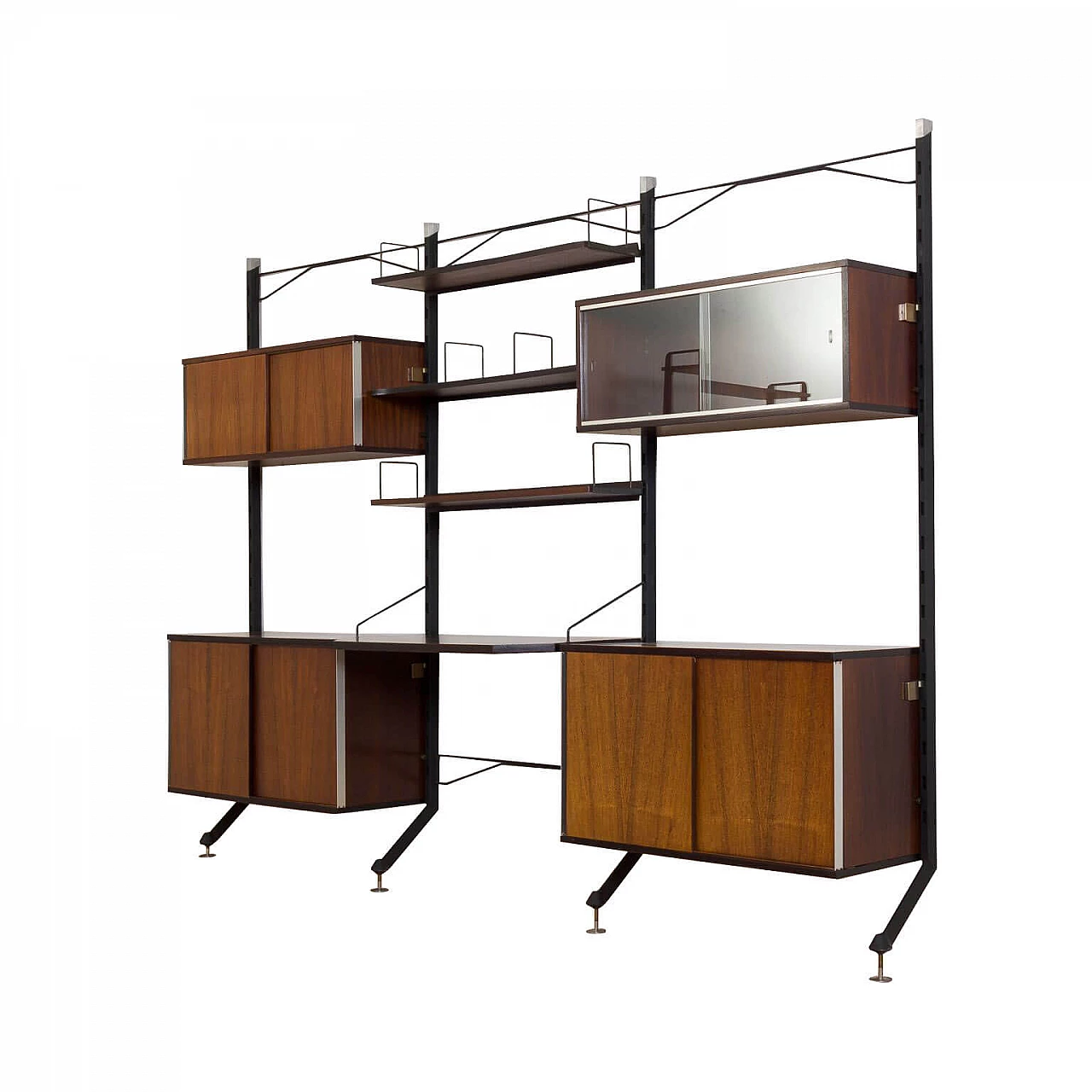 Urio wall unit with desk in rosewood and aluminum by Ico And Luisa Parisi for MIM, 60s 1270352