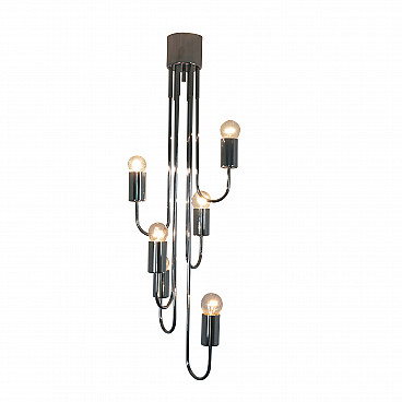 Chromed metal chandelier with 6 lights, 60s