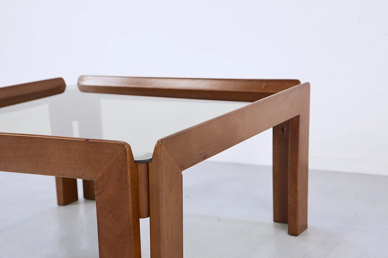 Coffee table in walnut and smoked glass by Afra & Tobia Scarpa for Cassina, 60s 1270491