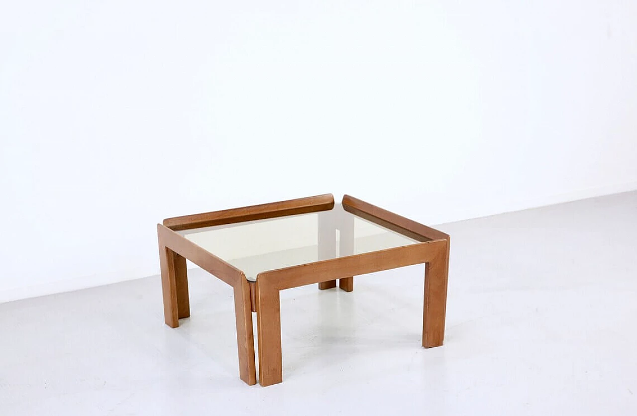 Coffee table in walnut and smoked glass by Afra & Tobia Scarpa for Cassina, 60s 1270492
