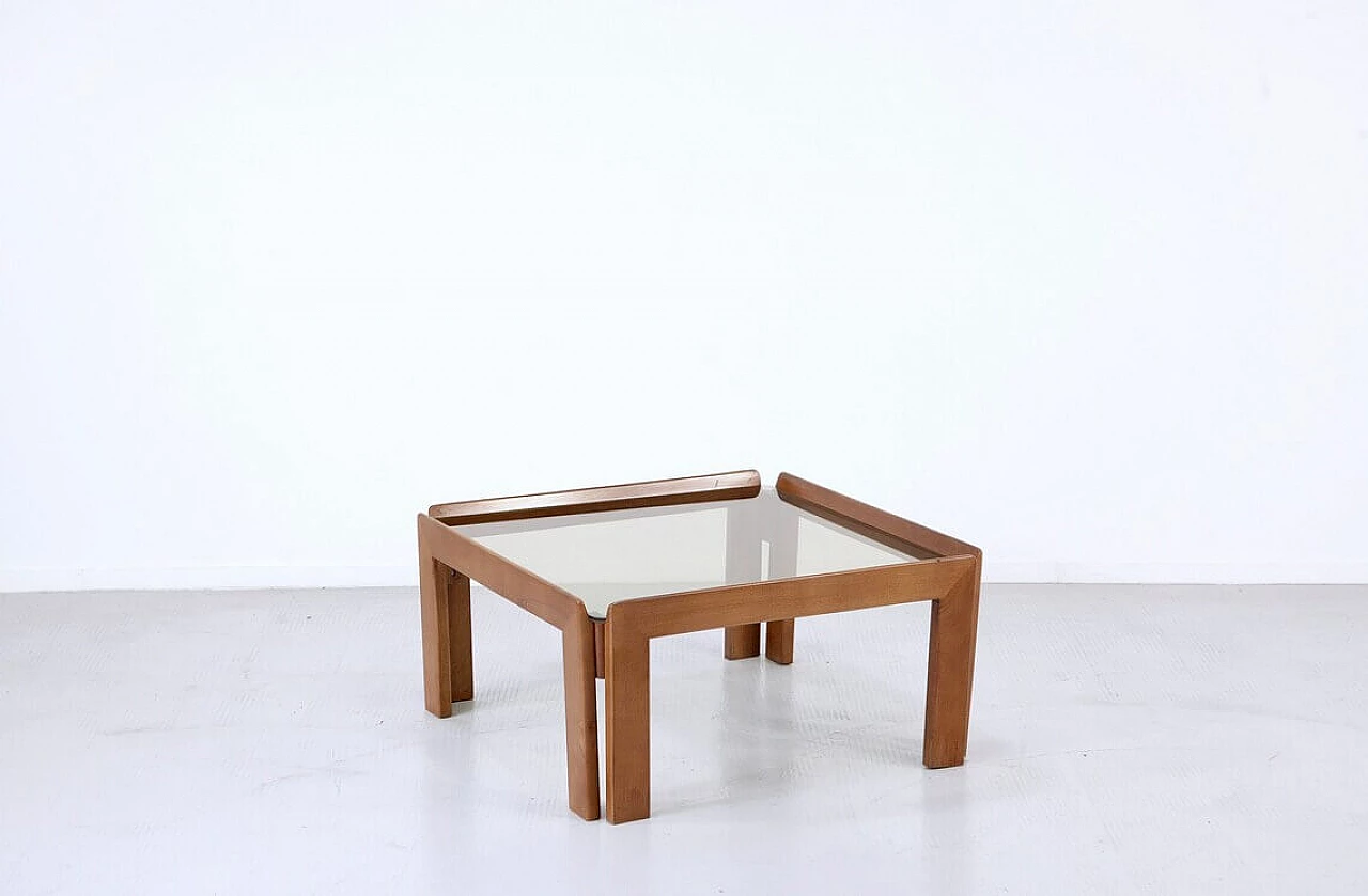 Coffee table in walnut and smoked glass by Afra & Tobia Scarpa for Cassina, 60s 1270493
