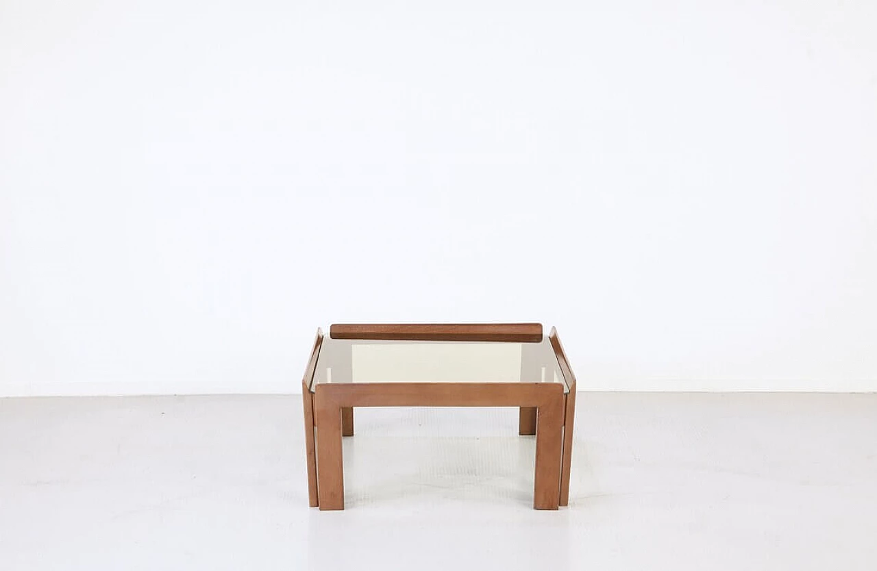 Coffee table in walnut and smoked glass by Afra & Tobia Scarpa for Cassina, 60s 1270494