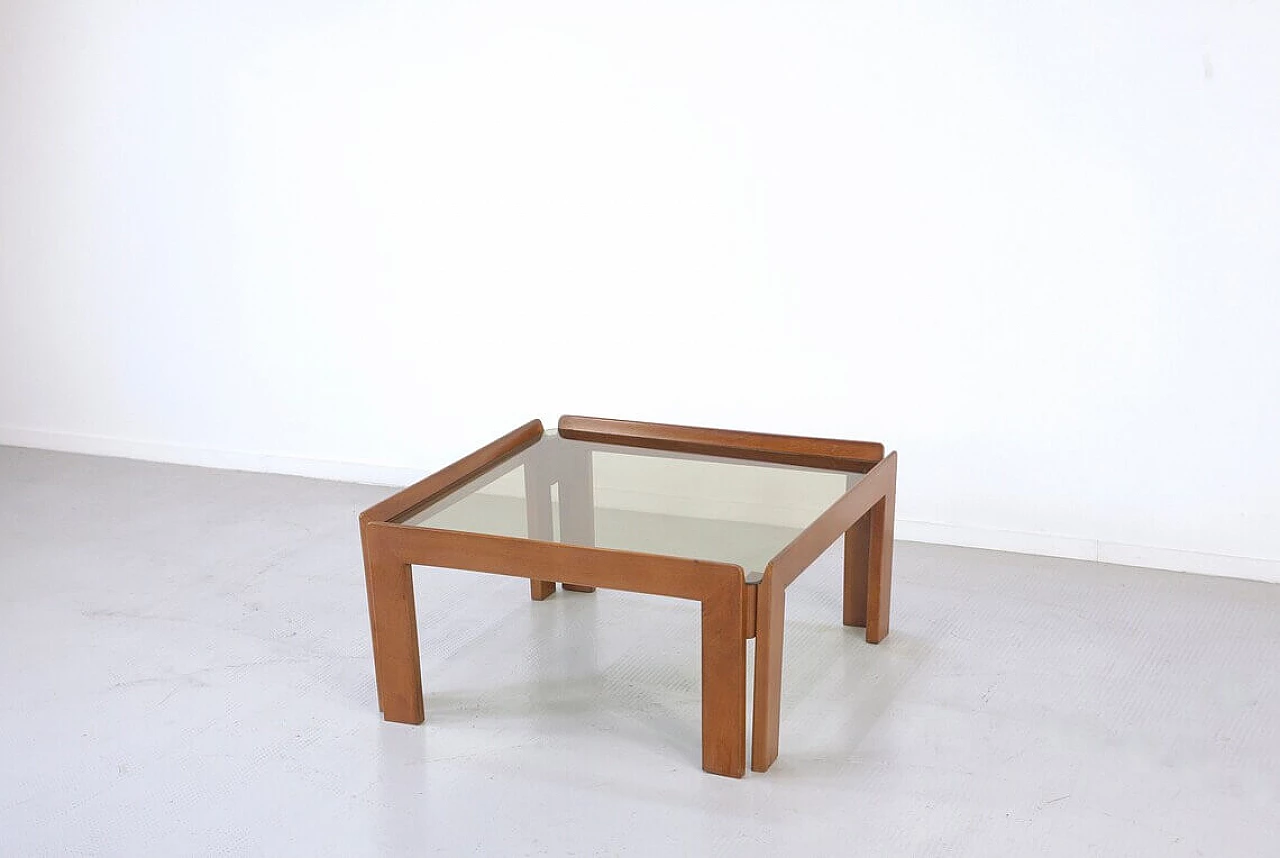 Coffee table in walnut and smoked glass by Afra & Tobia Scarpa for Cassina, 60s 1270495