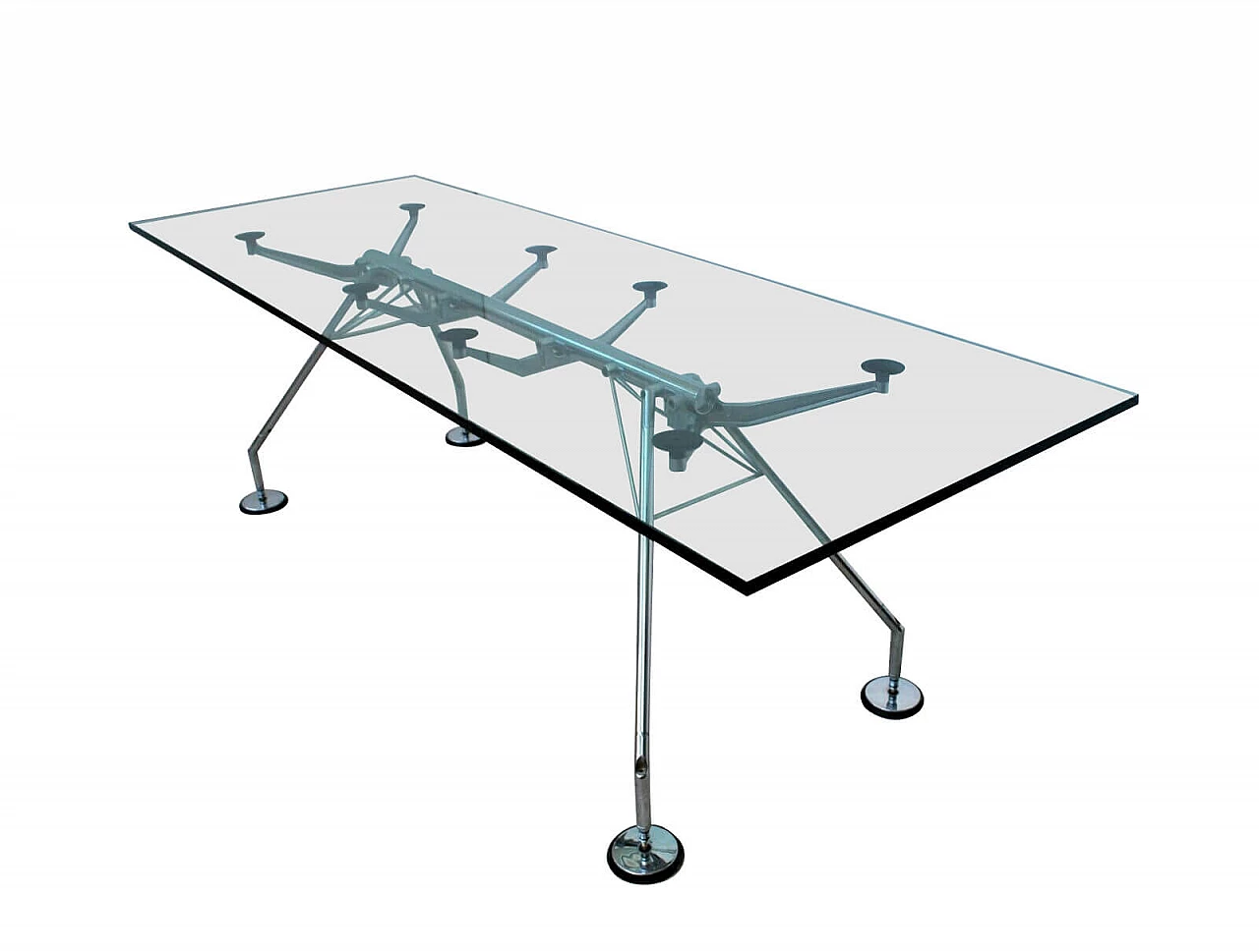 Nomos rectangular table in glass and chromed steel by Norman Foster for Tecno, 80s 1270552
