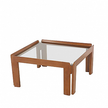 Coffee table in walnut and smoked glass by Afra & Tobia Scarpa for Cassina, 60s