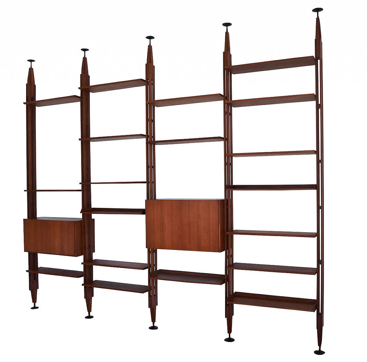 Floor-to-ceiling Infinito bookcase in teak by Franco Albini for Poggi, 50s 1270865