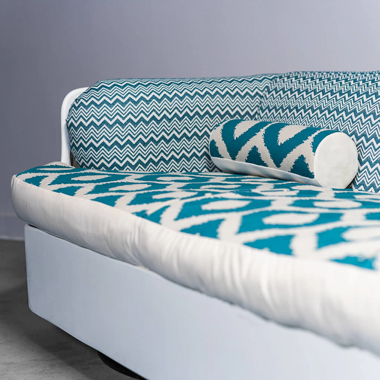 Space Age 3 seater sofa in velvet and cotton, 70s 1270947