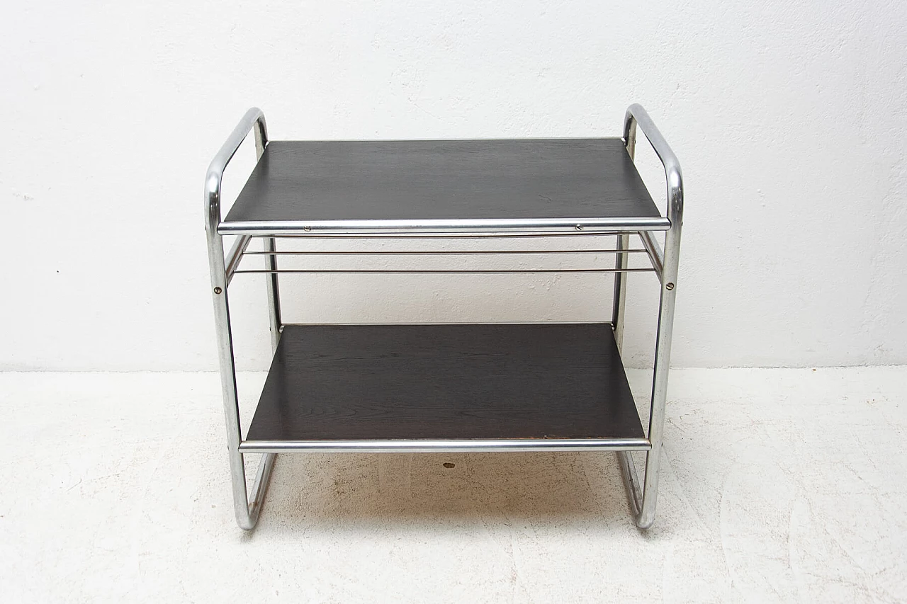 Chromed Bauhaus side table in oak, 1930s 1271728