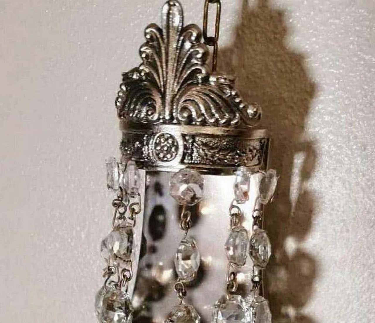 Pair of Louis XVI style balloon wall sconces in silvered brass and crystal, 10s 1271752