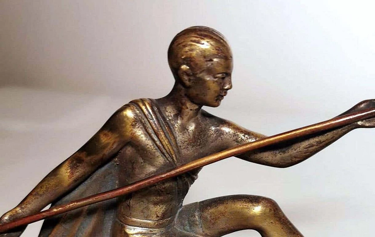 Statuetta Art Deco raffigurante una giovane ginnasta in bronzo e legno, anni '20 1271808