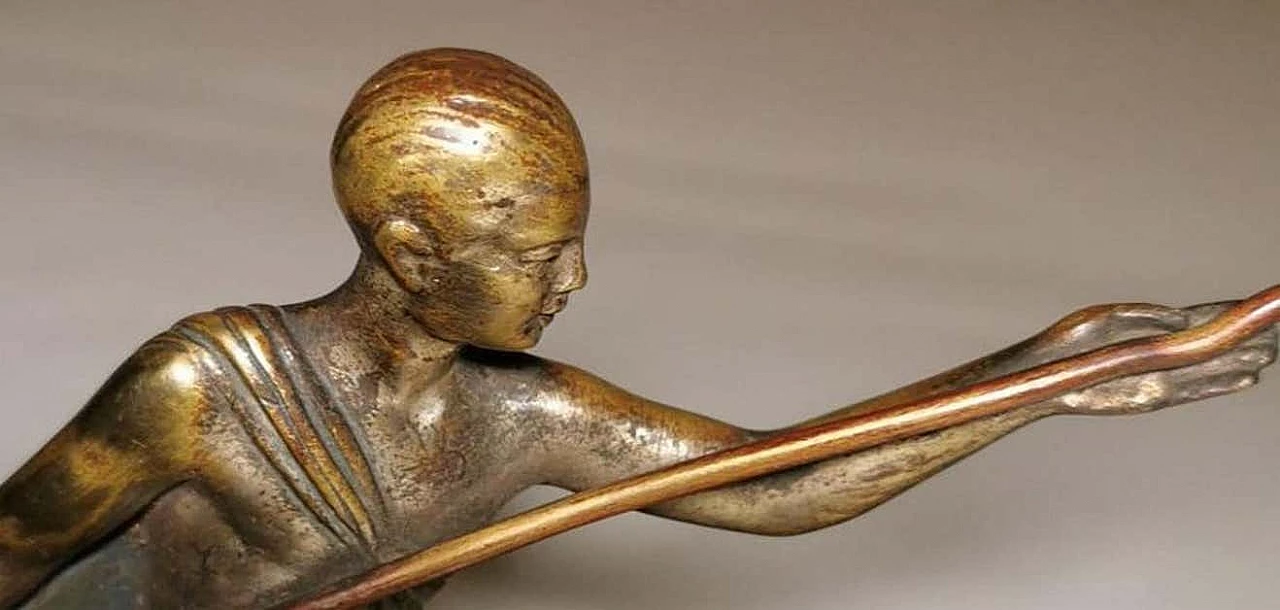 Statuetta Art Deco raffigurante una giovane ginnasta in bronzo e legno, anni '20 1271809