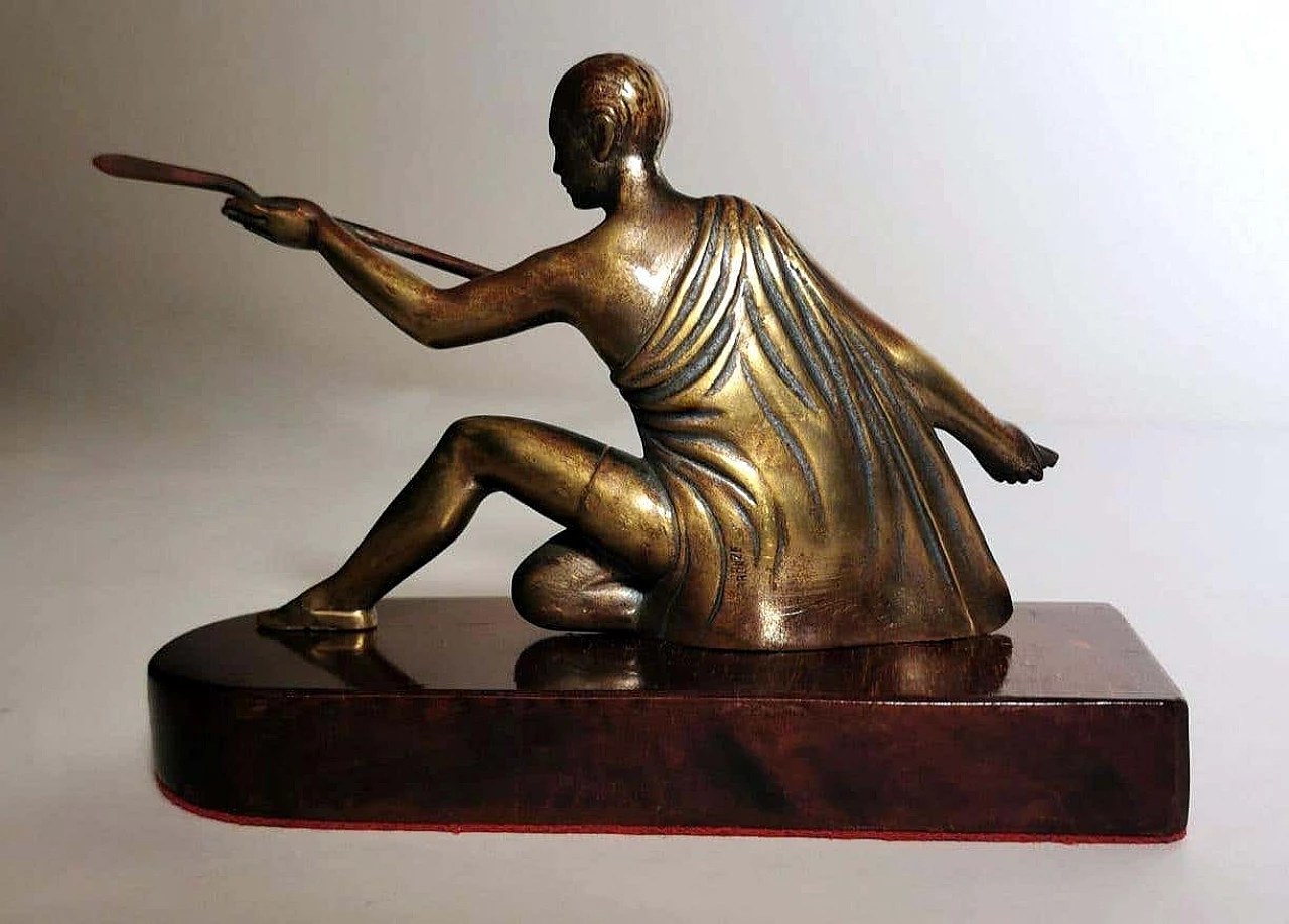 Statuetta Art Deco raffigurante una giovane ginnasta in bronzo e legno, anni '20 1271811