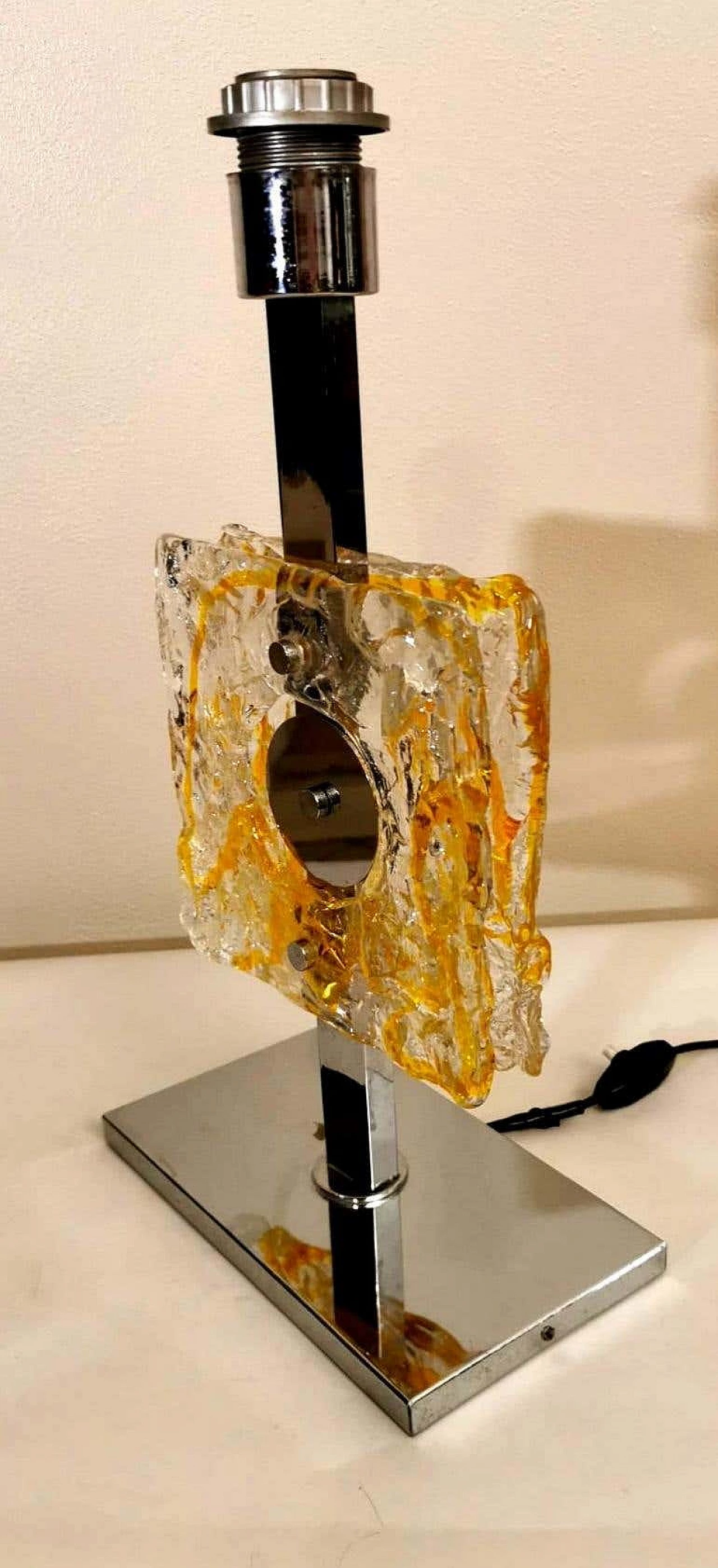 Lampada da tavolo in metallo nichelato e vetro di Murano di Mazzega, anni '60 1271918