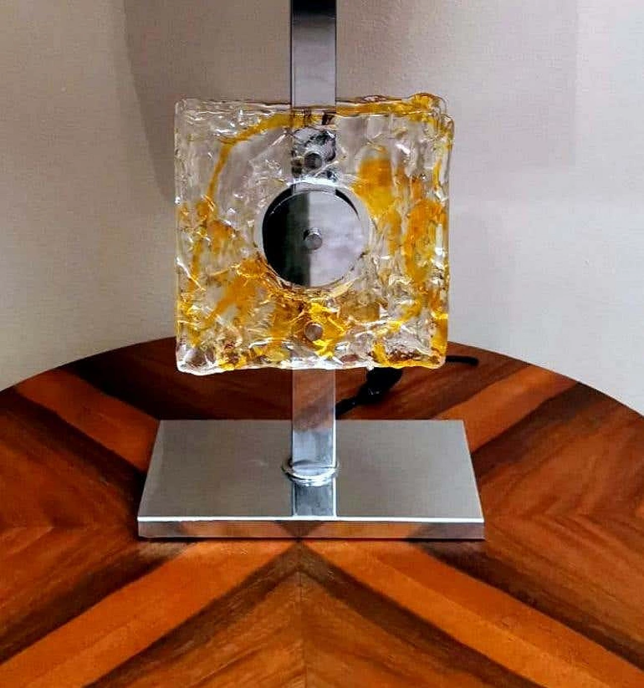 Lampada da tavolo in metallo nichelato e vetro di Murano di Mazzega, anni '60 1271924