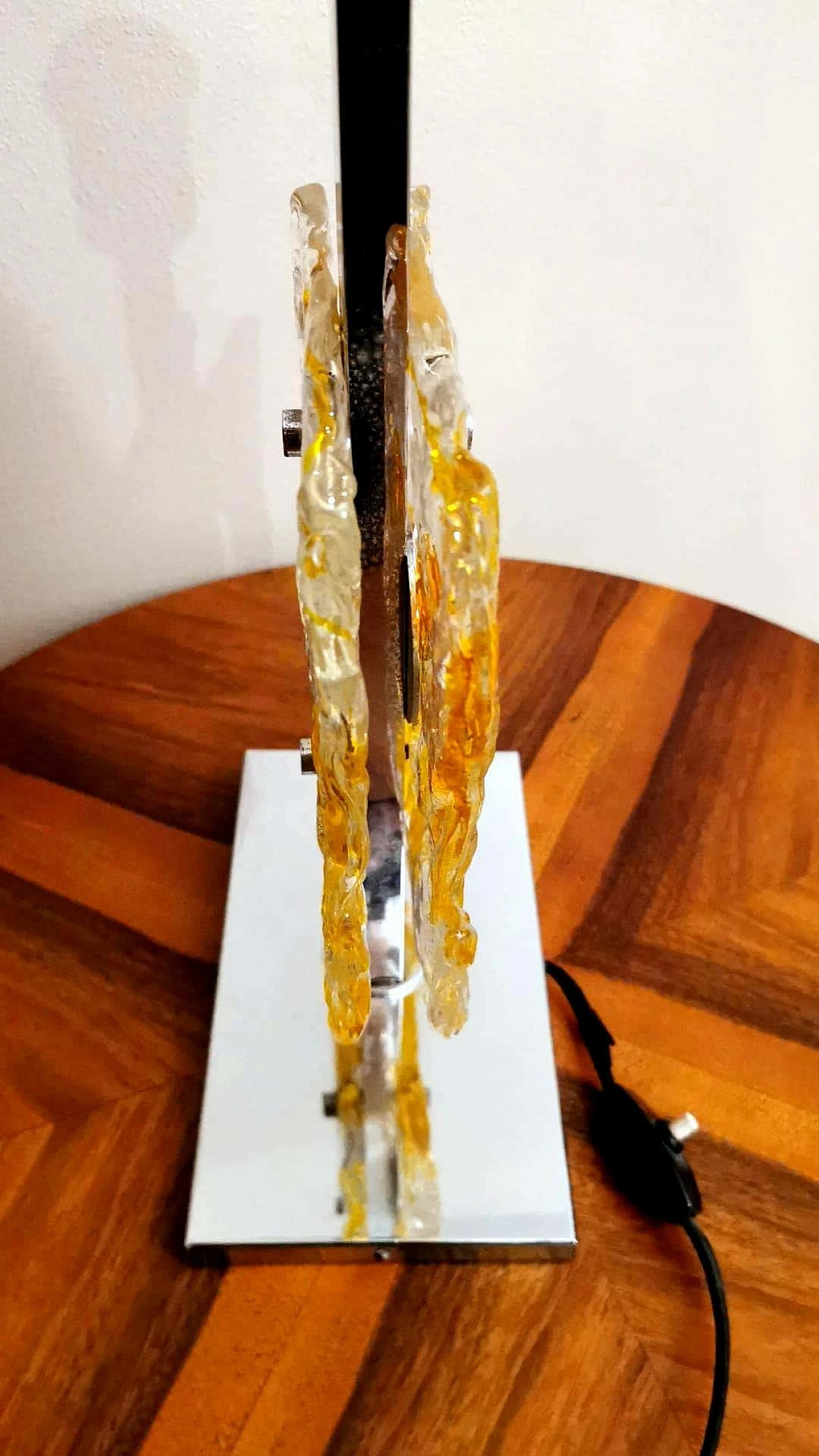 Lampada da tavolo in metallo nichelato e vetro di Murano di Mazzega, anni '60 1271925