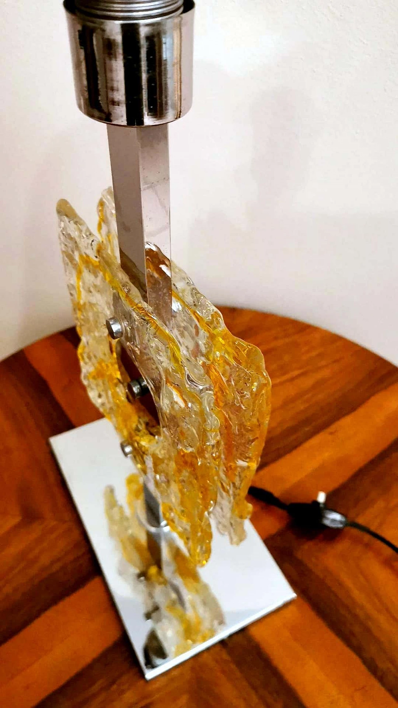 Lampada da tavolo in metallo nichelato e vetro di Murano di Mazzega, anni '60 1271926