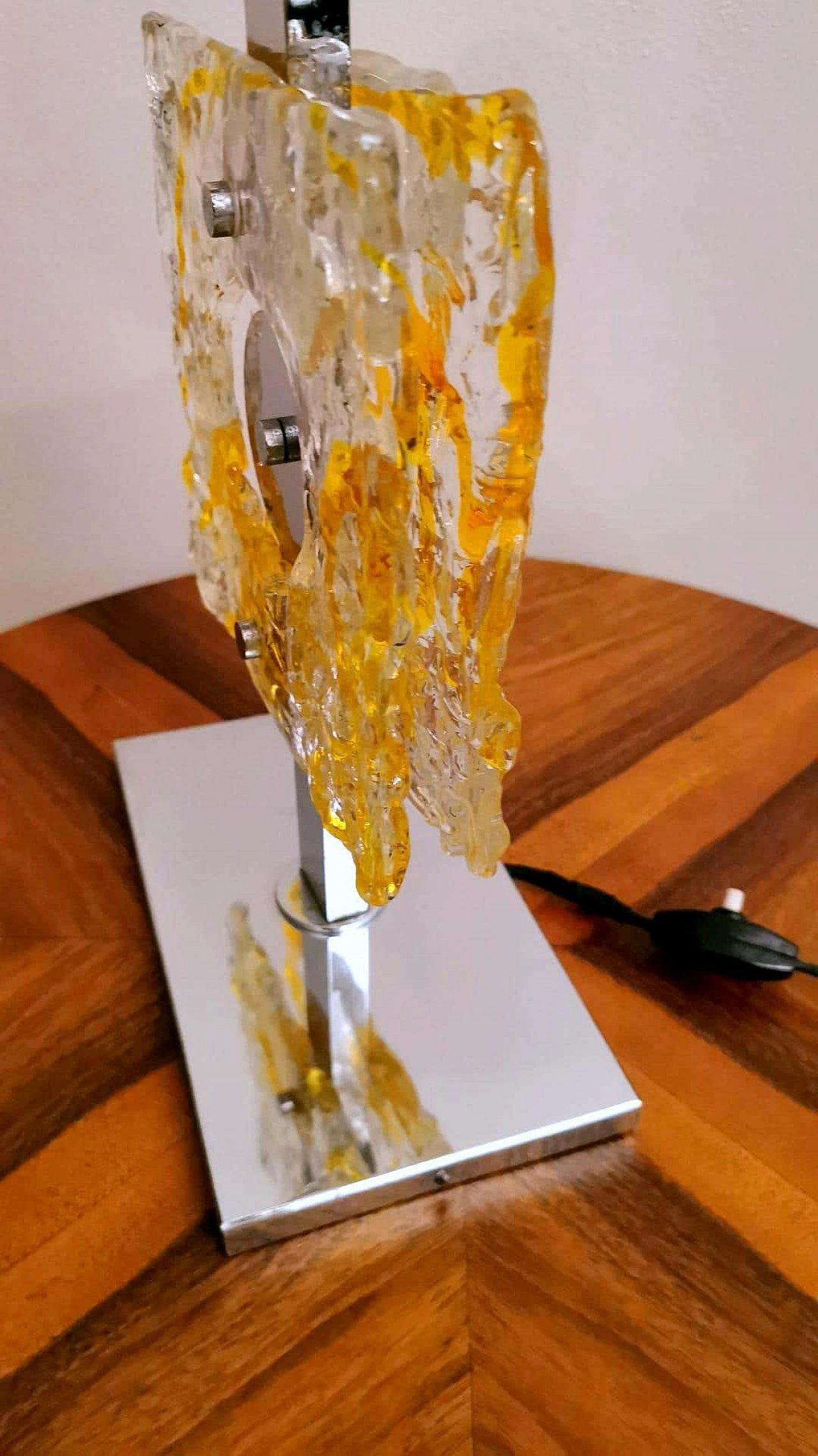 Lampada da tavolo in metallo nichelato e vetro di Murano di Mazzega, anni '60 1271927