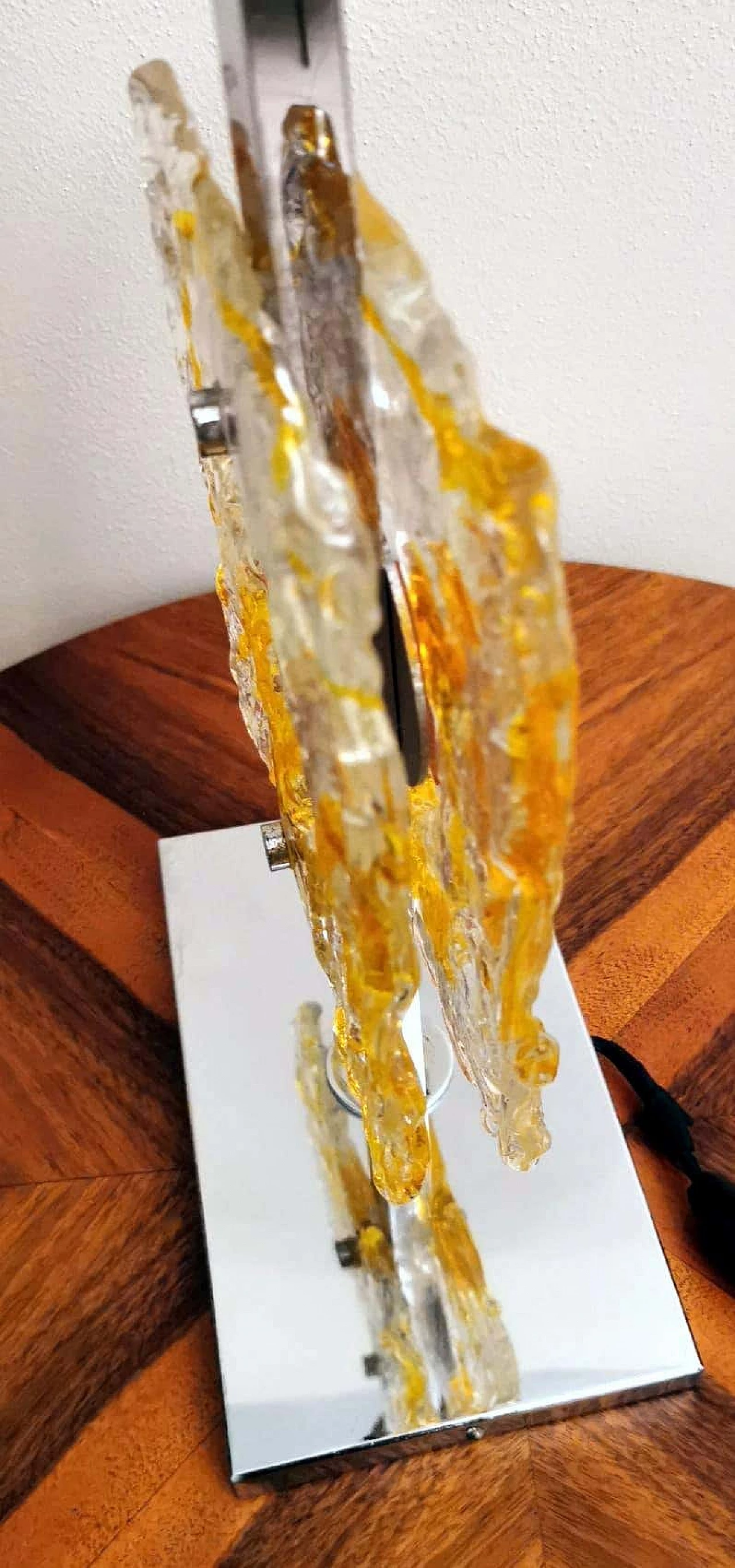 Lampada da tavolo in metallo nichelato e vetro di Murano di Mazzega, anni '60 1271928