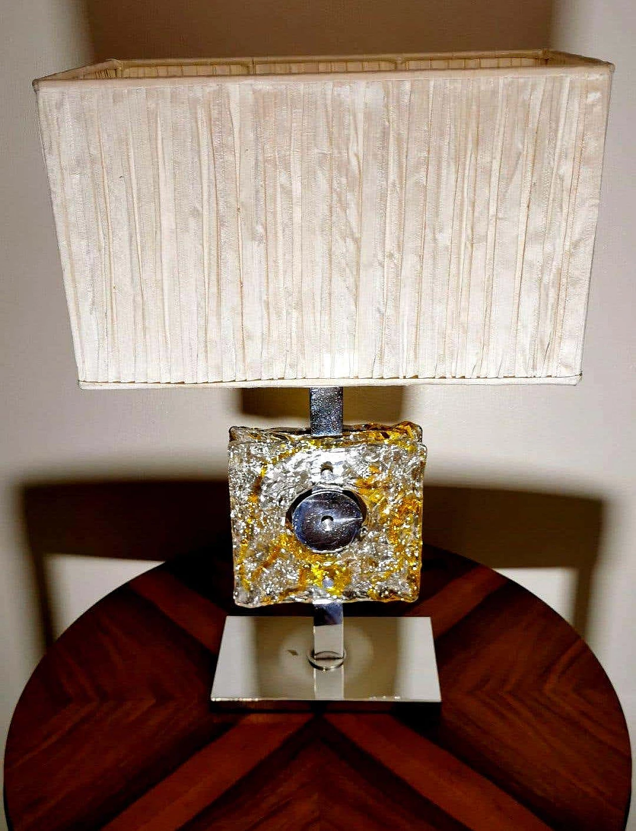 Table lamp in nickel-plated metal and Murano glass by Mazzega, 60s 1271934