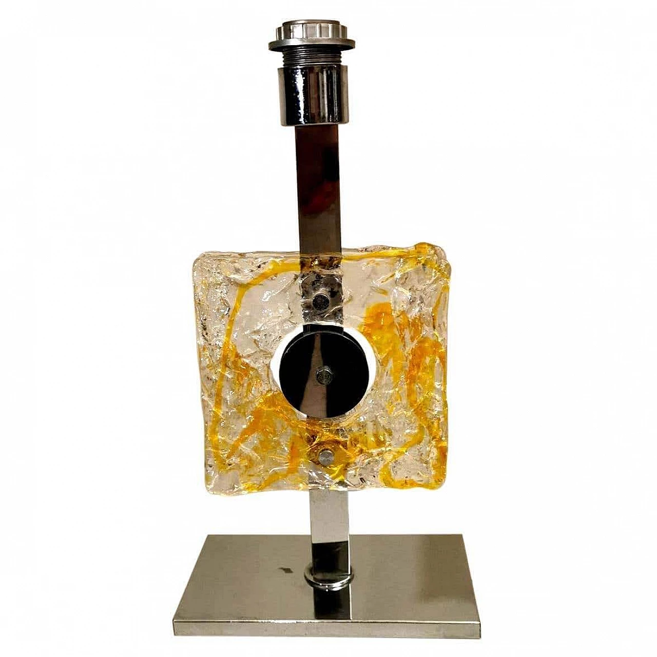 Lampada da tavolo in metallo nichelato e vetro di Murano di Mazzega, anni '60 1271935
