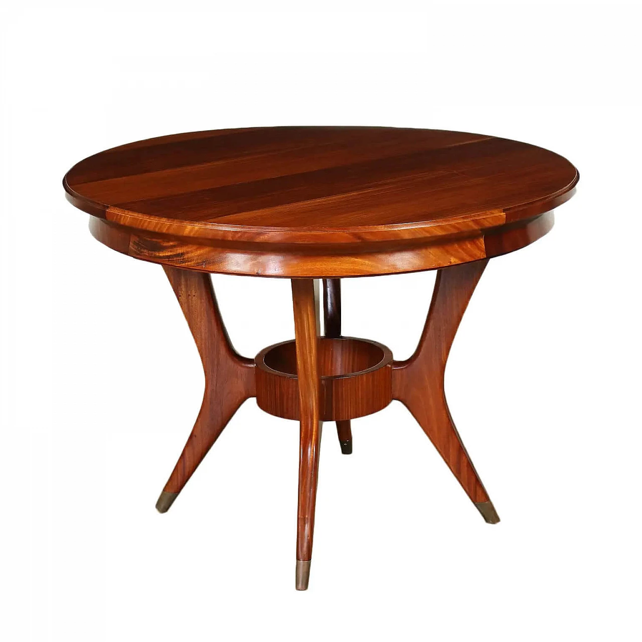 Extendable round table in beech, mahogany and brass, 50s 1272010